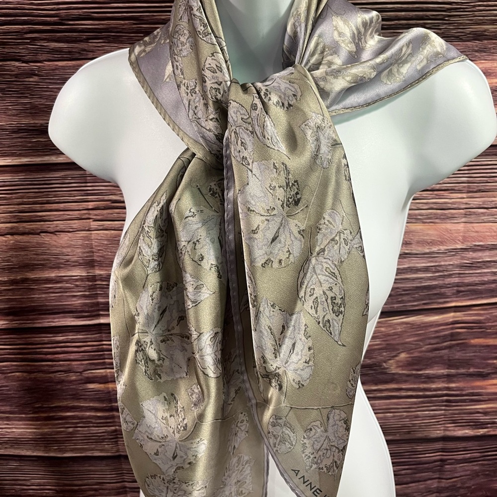 Anne Klein Elegant Floral Scarf - Gray , Green and Cream